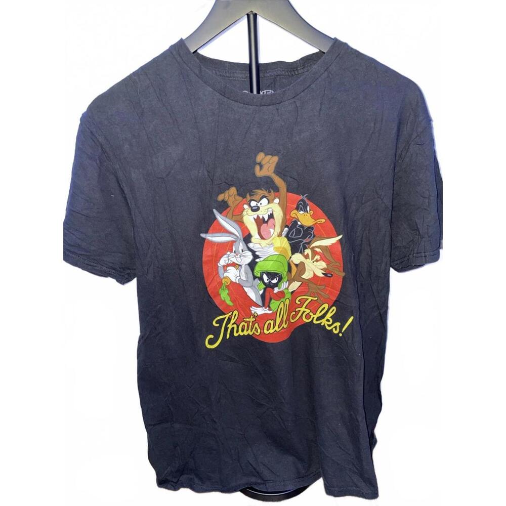 Looney Toons mens size large T Shirt Black Thats All Folks Throwback Retro